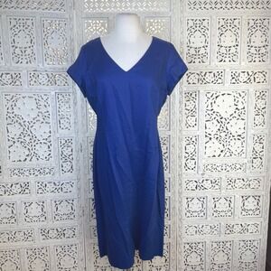 Vtg Lauren Ralph Lauren 100% Linen Blue Dress Sz 12 V Neck Career Preppy